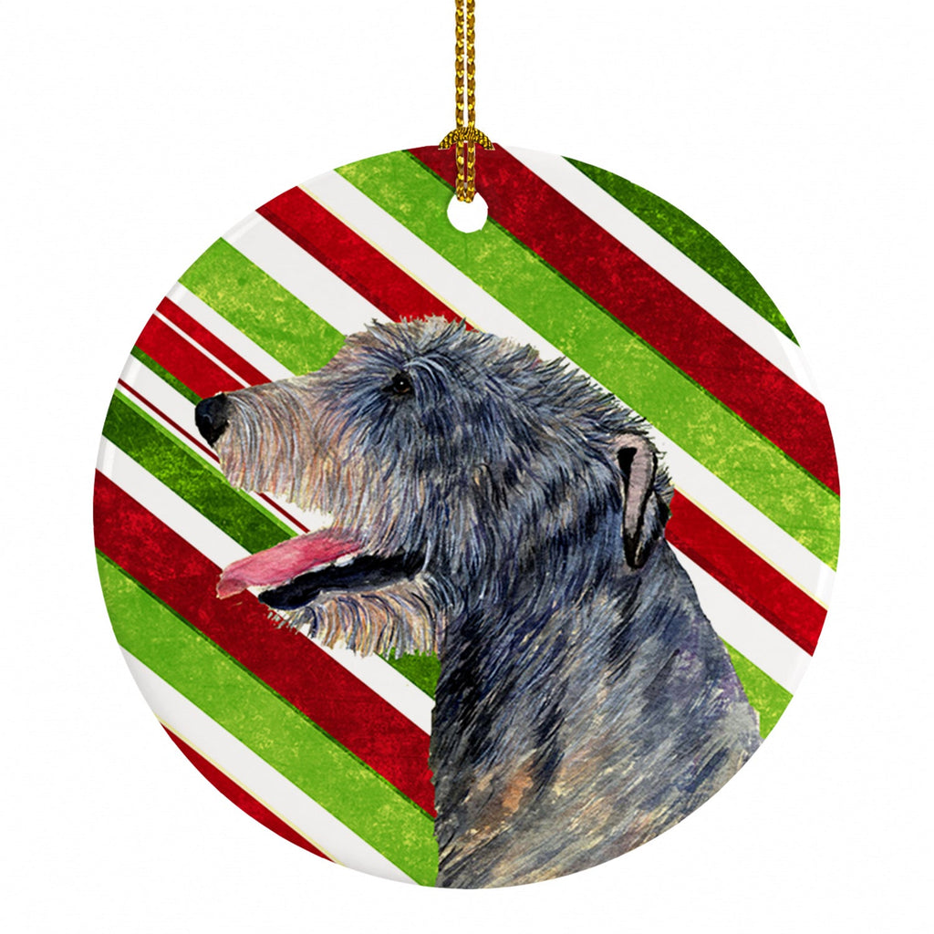 Irish Wolfhound Candy Cane Holiday Christmas Ceramic Ornament Christmas Tree Hanging Decorations for Home Christmas Holiday, Party, Gift, 3 in, Multicolor