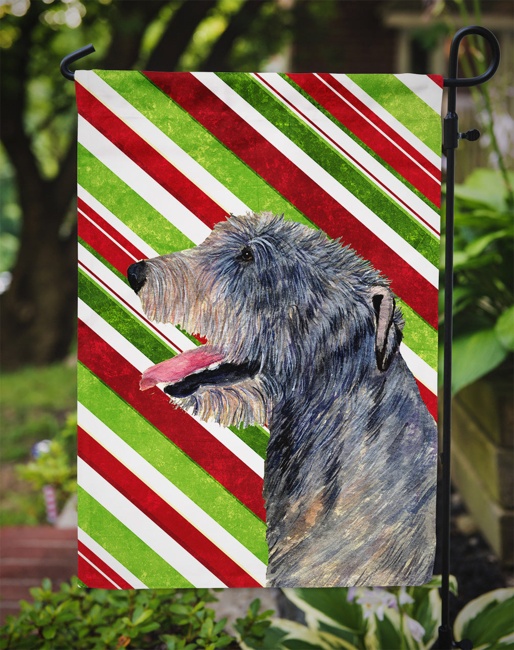 Irish Wolfhound Candy Cane Holiday Christmas Garden Flag Mailbox Decorative Yard Banner Outside Patio Artwork for Flower Beds, Garden Size, Multicolor