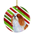 English Toy Spaniel Candy Cane Holiday Christmas Ceramic Ornament Christmas Tree Hanging Decorations for Home Christmas Holiday, Party, Gift, 3 in, Multicolor