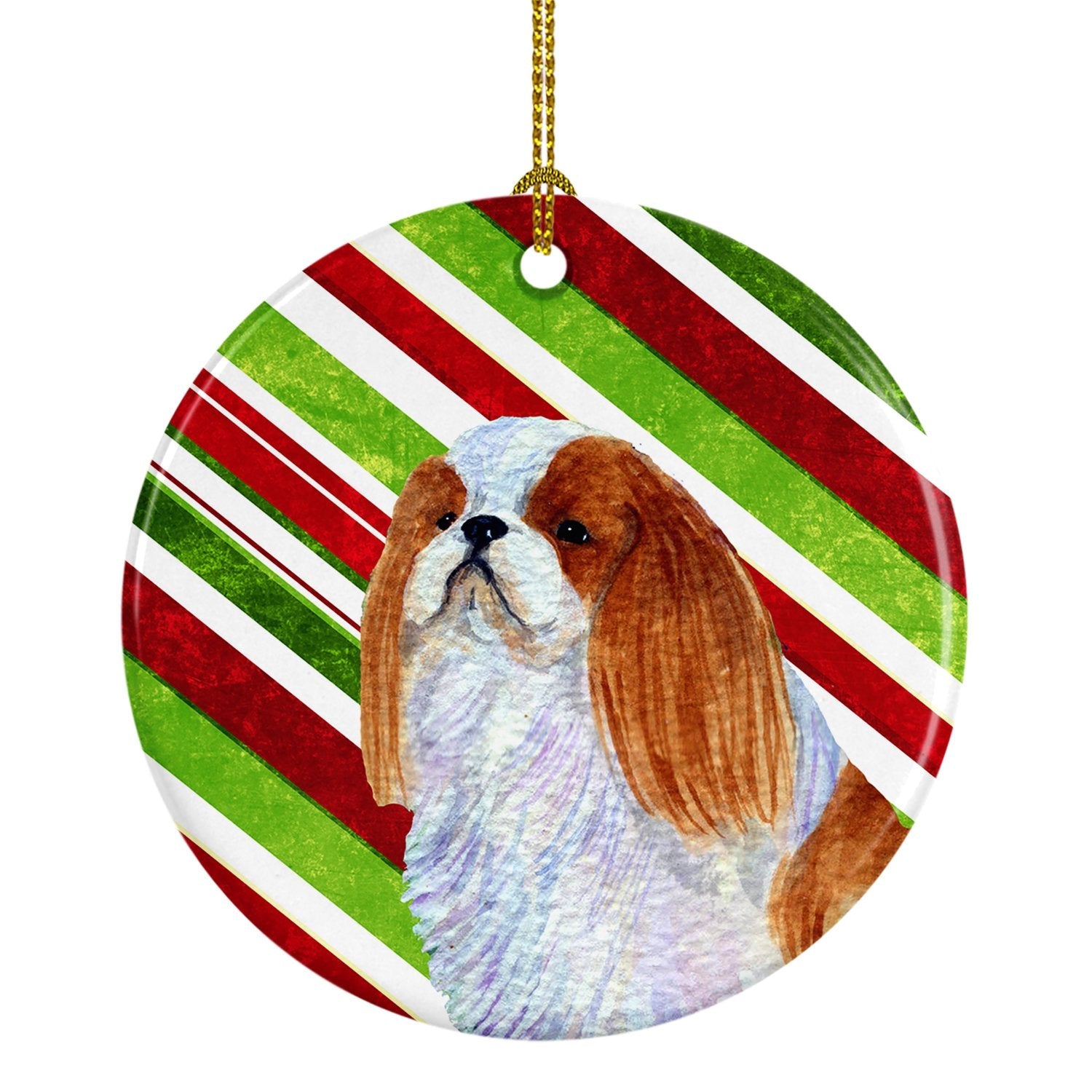 English Toy Spaniel Candy Cane Holiday Christmas Ceramic Ornament Christmas Tree Hanging Decorations for Home Christmas Holiday, Party, Gift, 3 in, Multicolor