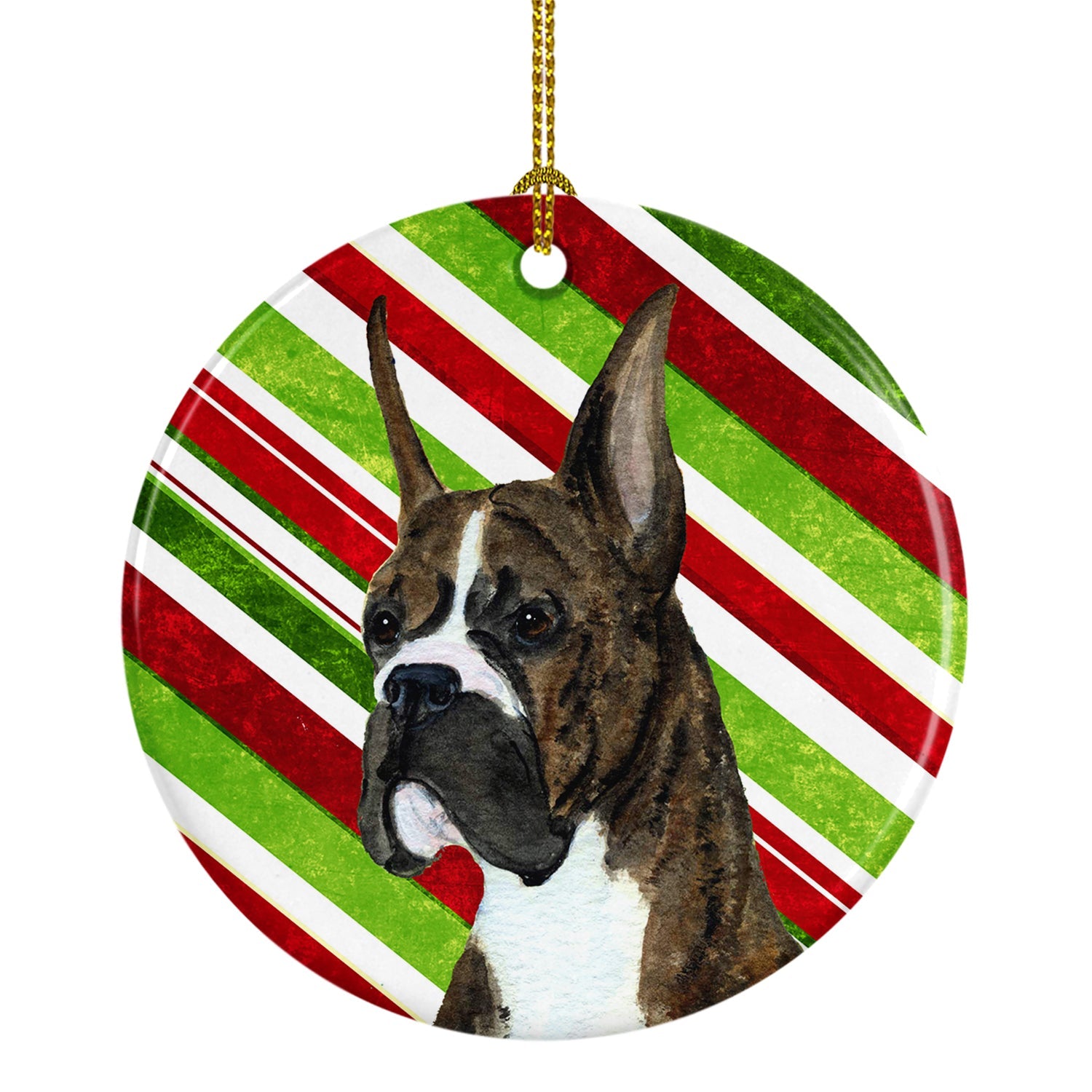 Boxer Candy Cane Holiday Christmas Ceramic Ornament Christmas Tree Hanging Decorations for Home Christmas Holiday, Party, Gift, 3 in, Multicolor