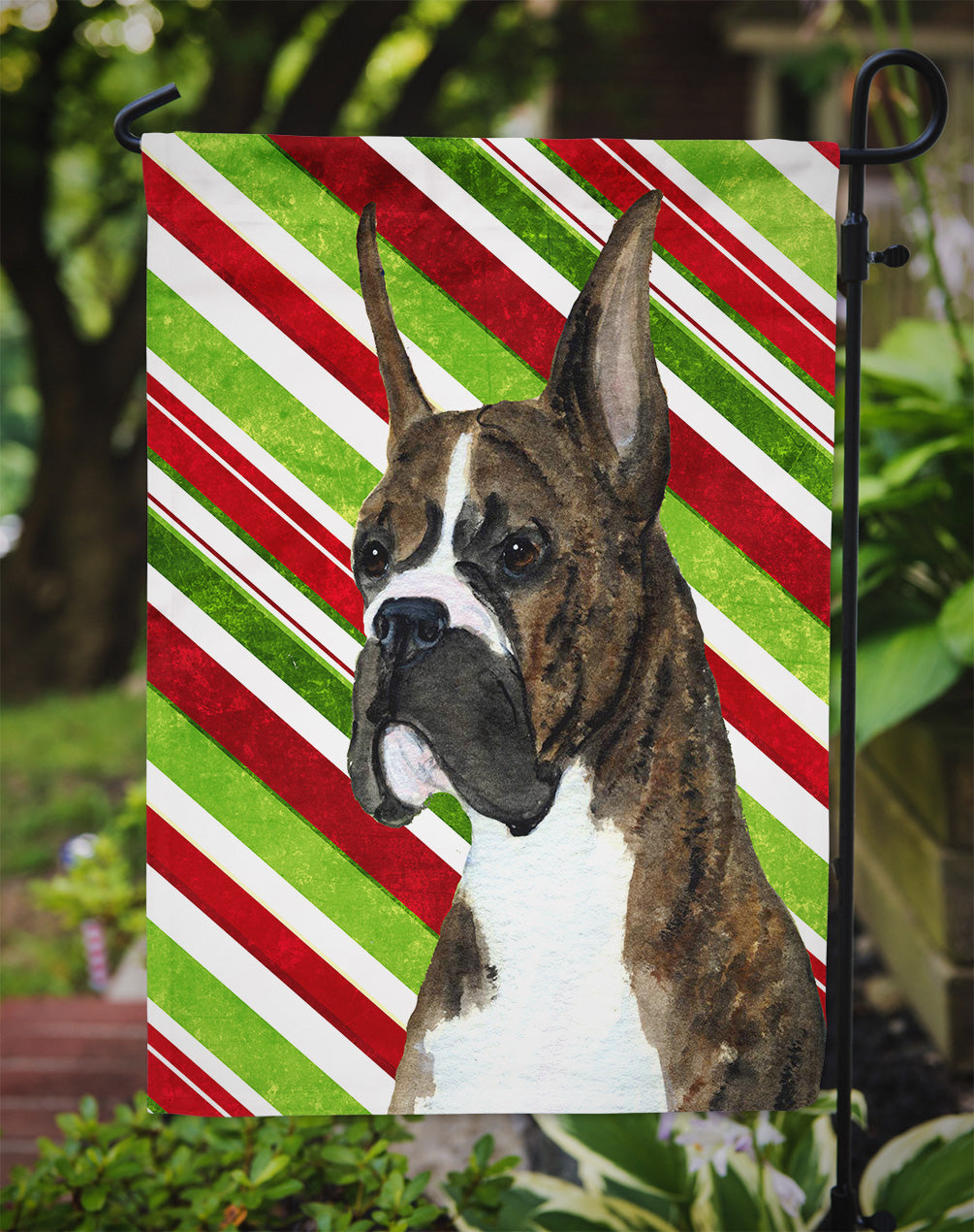Boxer Candy Cane Holiday Christmas Garden Flag Mailbox Decorative Yard Banner Outside Patio Artwork for Flower Beds, Garden Size, Multicolor