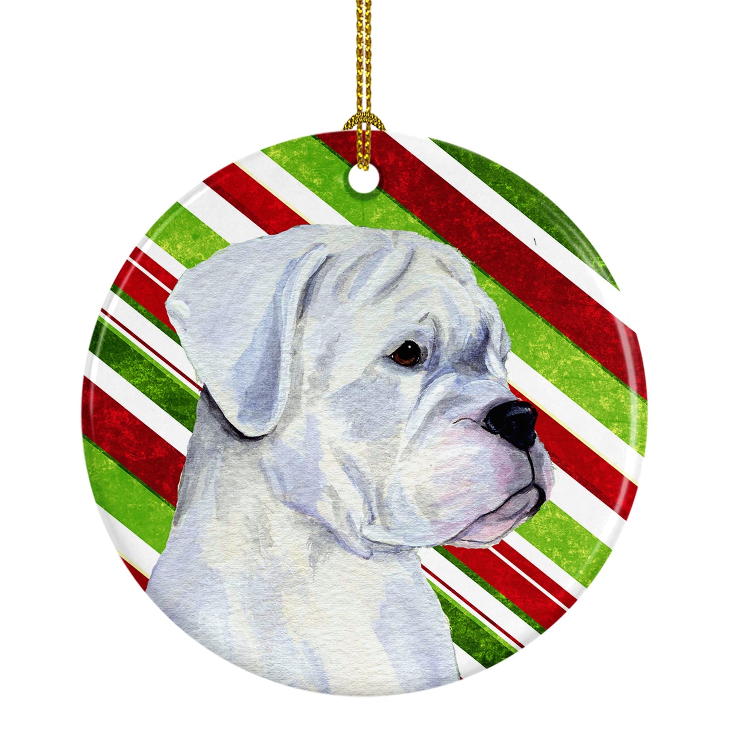 Boxer Candy Cane Holiday Christmas Ceramic Ornament Christmas Tree Hanging Decorations for Home Christmas Holiday, Party, Gift, 3 in, Multicolor