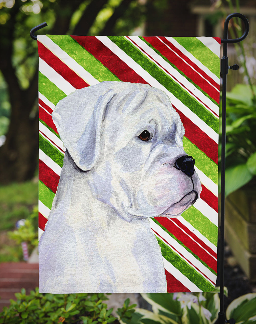 Boxer Candy Cane Holiday Christmas Garden Flag Mailbox Decorative Yard Banner Outside Patio Artwork for Flower Beds, Garden Size, Multicolor