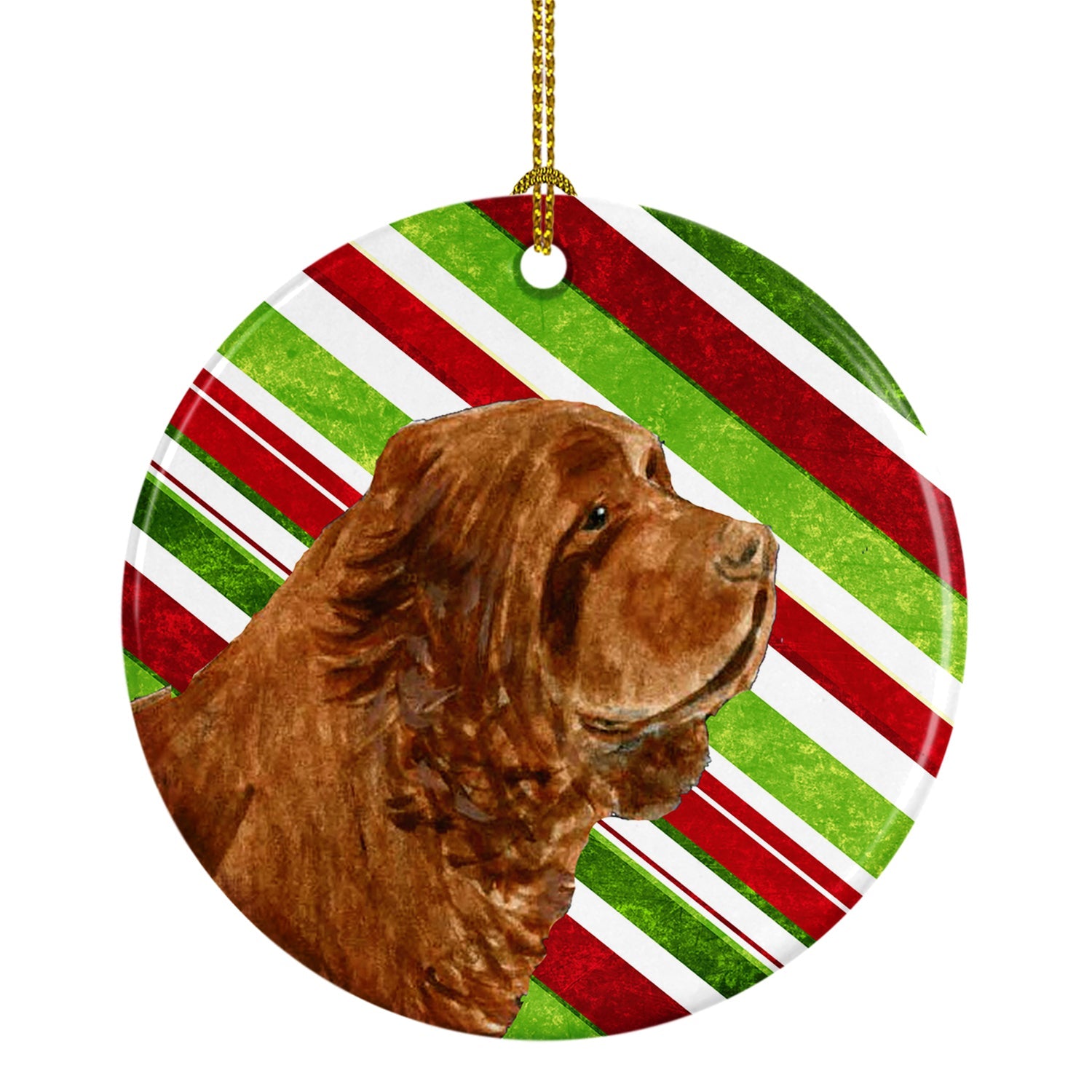 Sussex Spaniel Candy Cane Holiday Christmas Ceramic Ornament Christmas Tree Hanging Decorations for Home Christmas Holiday, Party, Gift, 3 in, Multicolor