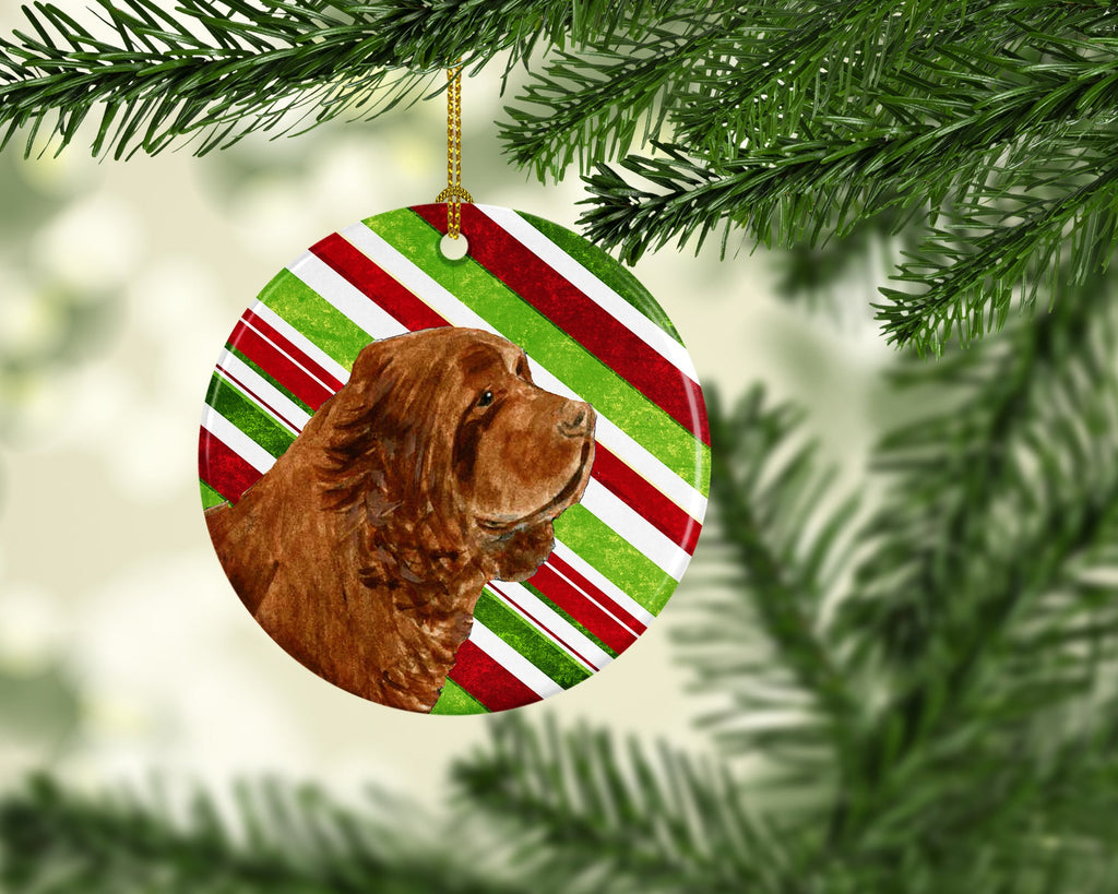 Sussex Spaniel Candy Cane Holiday Christmas Ceramic Ornament Christmas Tree Hanging Decorations for Home Christmas Holiday, Party, Gift, 3 in, Multicolor