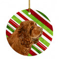 Sussex Spaniel Candy Cane Holiday Christmas Ceramic Ornament Christmas Tree Hanging Decorations for Home Christmas Holiday, Party, Gift, 3 in, Multicolor