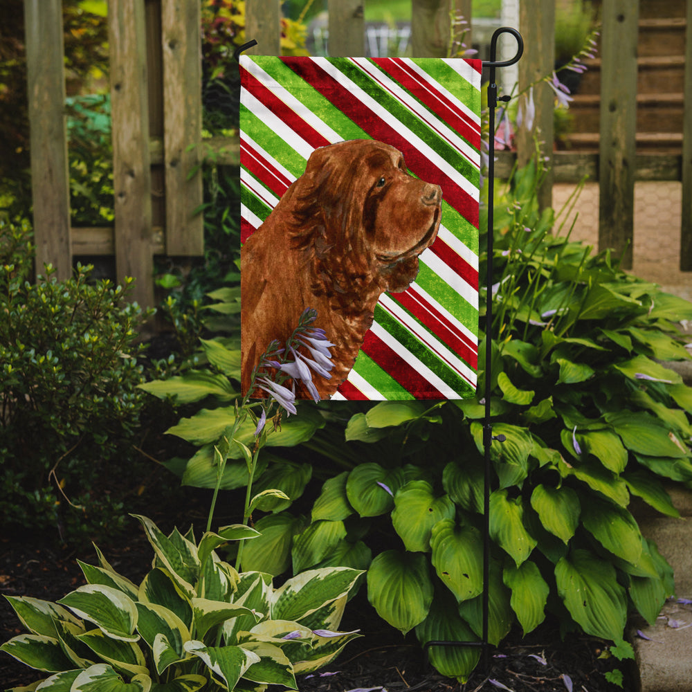 Sussex Spaniel Candy Cane Holiday Christmas Garden Flag Mailbox Decorative Yard Banner Outside Patio Artwork for Flower Beds, Garden Size, Multicolor