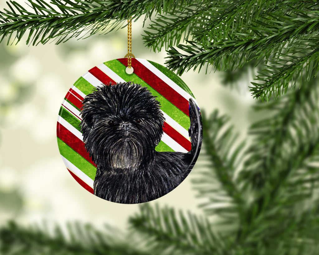 Affenpinscher Candy Cane Holiday Christmas Ceramic Ornament Christmas Tree Hanging Decorations for Home Christmas Holiday, Party, Gift, 3 in, Multicolor