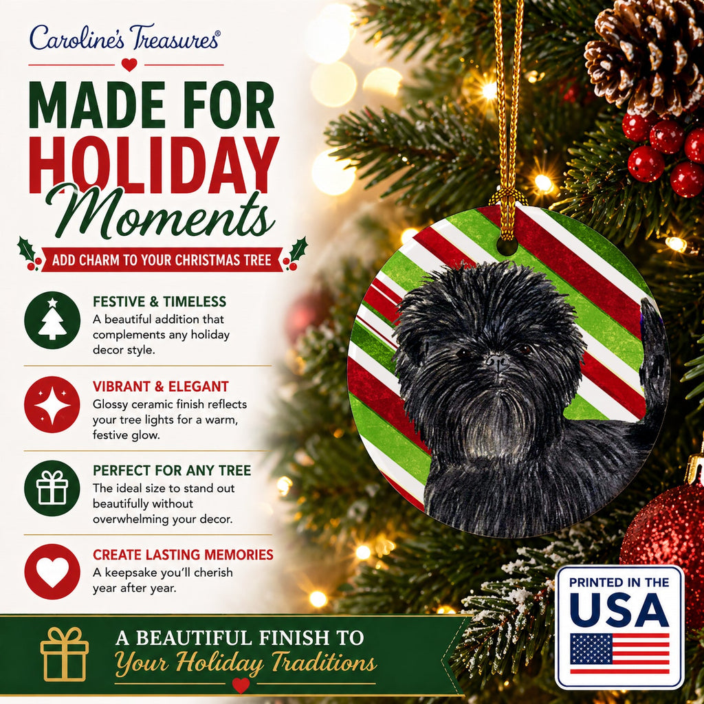 Affenpinscher Candy Cane Holiday Christmas Ceramic Ornament Christmas Tree Hanging Decorations for Home Christmas Holiday, Party, Gift, 3 in, Multicolor