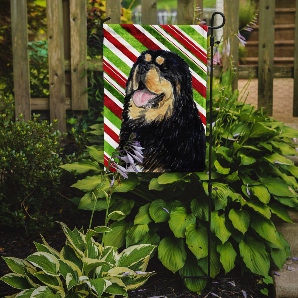 Tibetan Mastiff Candy Cane Holiday Christmas Garden Flag Mailbox Decorative Yard Banner Outside Patio Artwork for Flower Beds, Garden Size, Multicolor