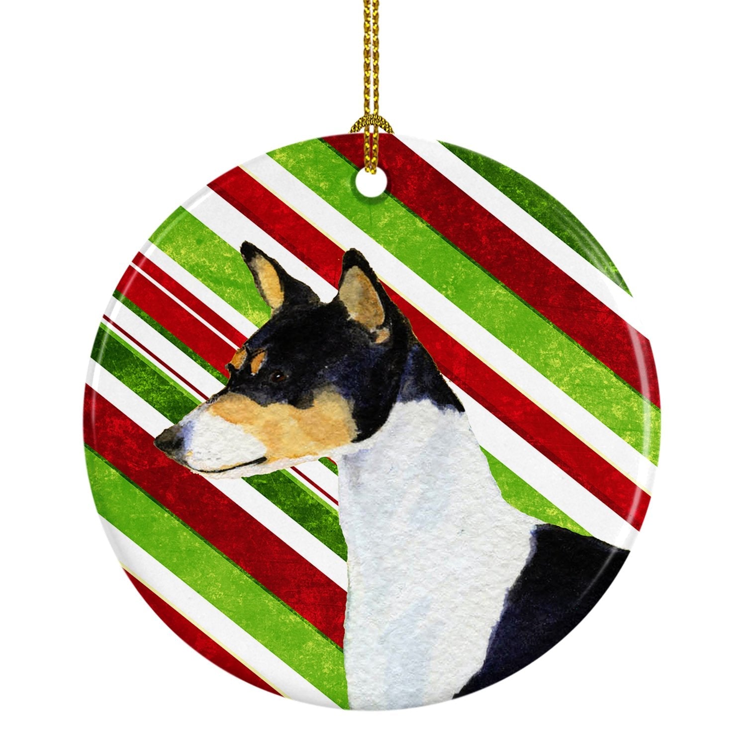 Basenji Candy Cane Holiday Christmas Ceramic Ornament Christmas Tree Hanging Decorations for Home Christmas Holiday, Party, Gift, 3 in, Multicolor