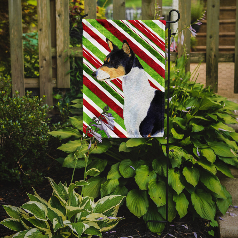 Basenji Candy Cane Holiday Christmas Garden Flag Mailbox Decorative Yard Banner Outside Patio Artwork for Flower Beds, Garden Size, Multicolor