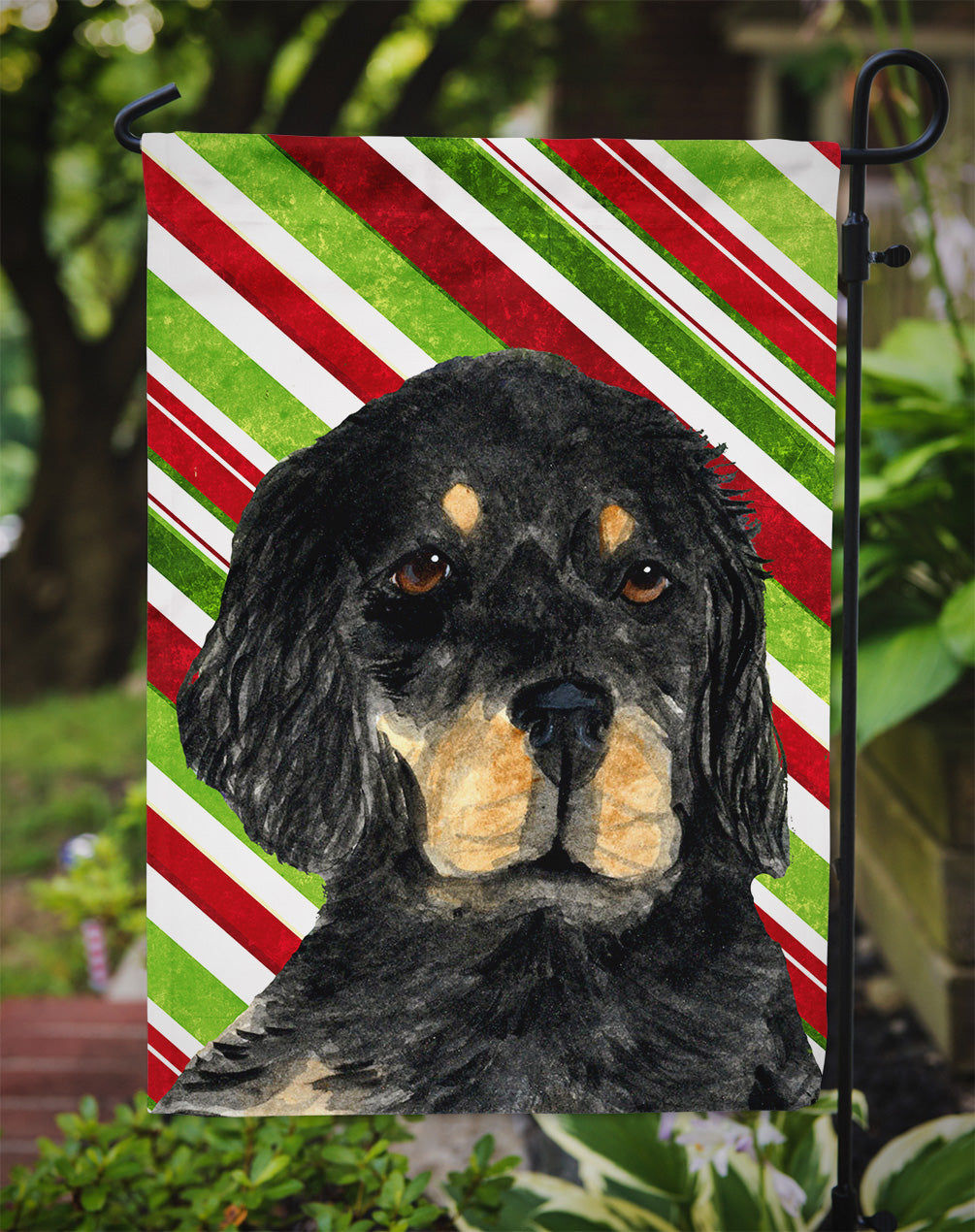 Gordon Setter Candy Cane Holiday Christmas Garden Flag Mailbox Decorative Yard Banner Outside Patio Artwork for Flower Beds, Garden Size, Multicolor