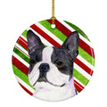 Boston Terrier Candy Cane Holiday Christmas Ceramic Ornament Christmas Tree Hanging Decorations for Home Christmas Holiday, Party, Gift, 3 in, Multicolor