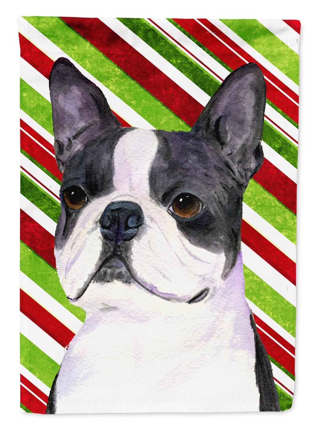 Boston Terrier Candy Cane Holiday Christmas Garden Flag Mailbox Decorative Yard Banner Outside Patio Artwork for Flower Beds, Garden Size, Multicolor