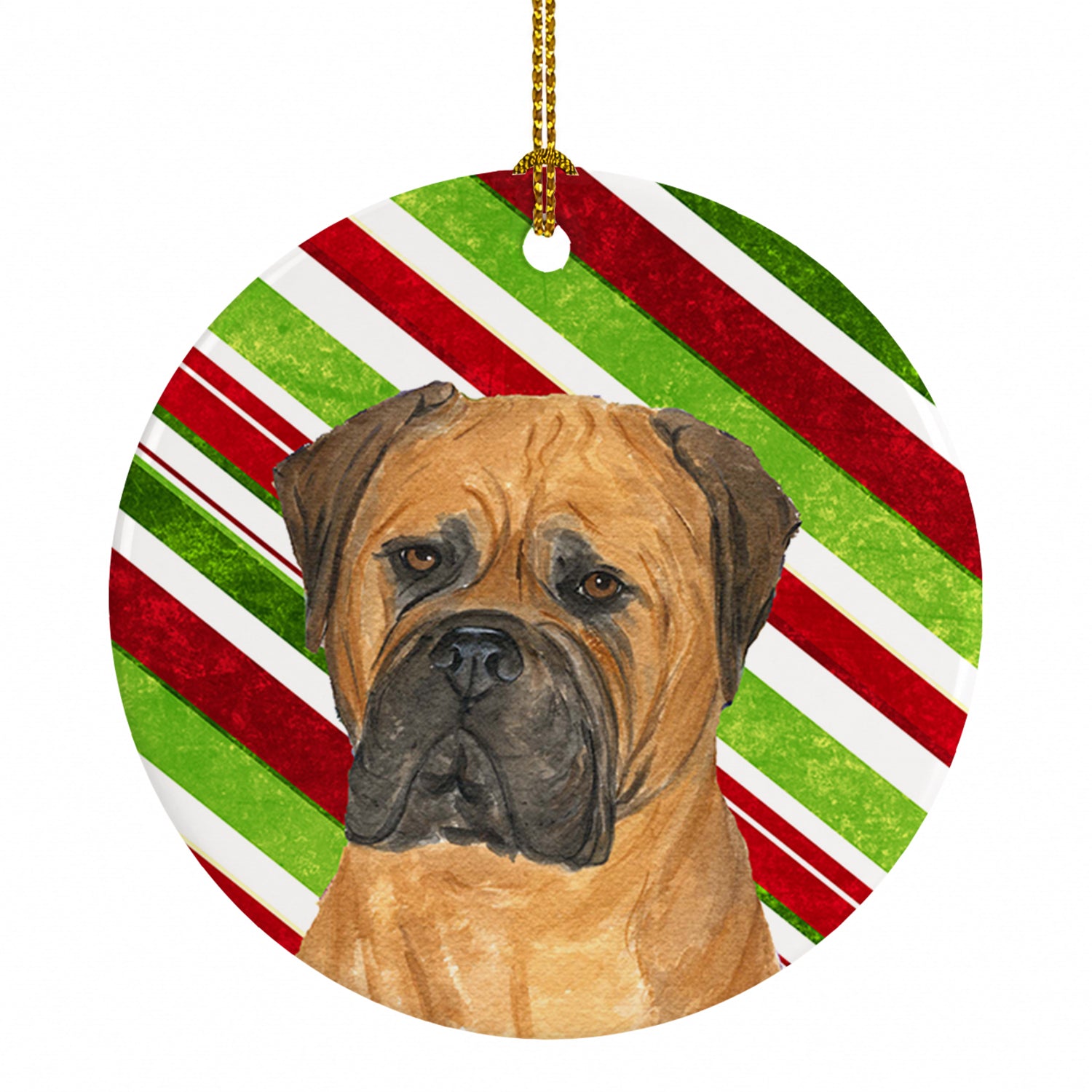 Bullmastiff Candy Cane Holiday Christmas Ceramic Ornament Christmas Tree Hanging Decorations for Home Christmas Holiday, Party, Gift, 3 in, Multicolor