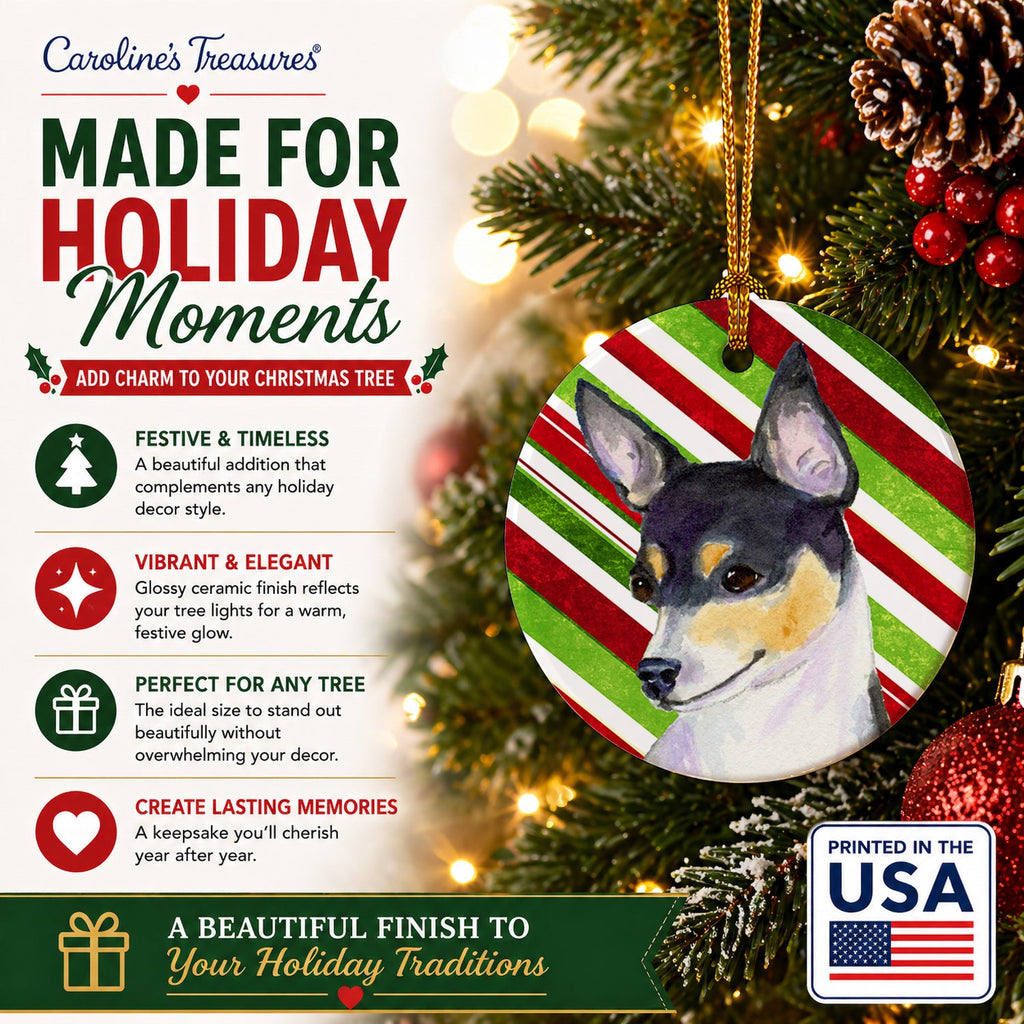 Chihuahua Candy Cane Holiday Christmas Ceramic Ornament Christmas Tree Hanging Decorations for Home Christmas Holiday, Party, Gift, 3 in, Multicolor