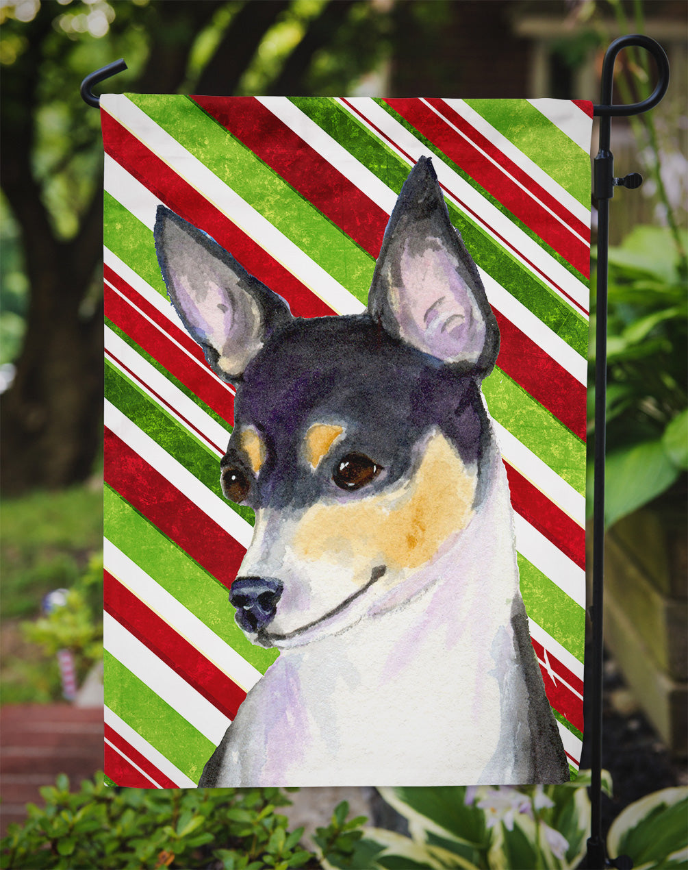 Chihuahua Candy Cane Holiday Christmas Garden Flag Mailbox Decorative Yard Banner Outside Patio Artwork for Flower Beds, Garden Size, Multicolor