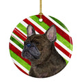 French Bulldog Candy Cane Holiday Christmas Ceramic Ornament Christmas Tree Hanging Decorations for Home Christmas Holiday, Party, Gift, 3 in, Multicolor