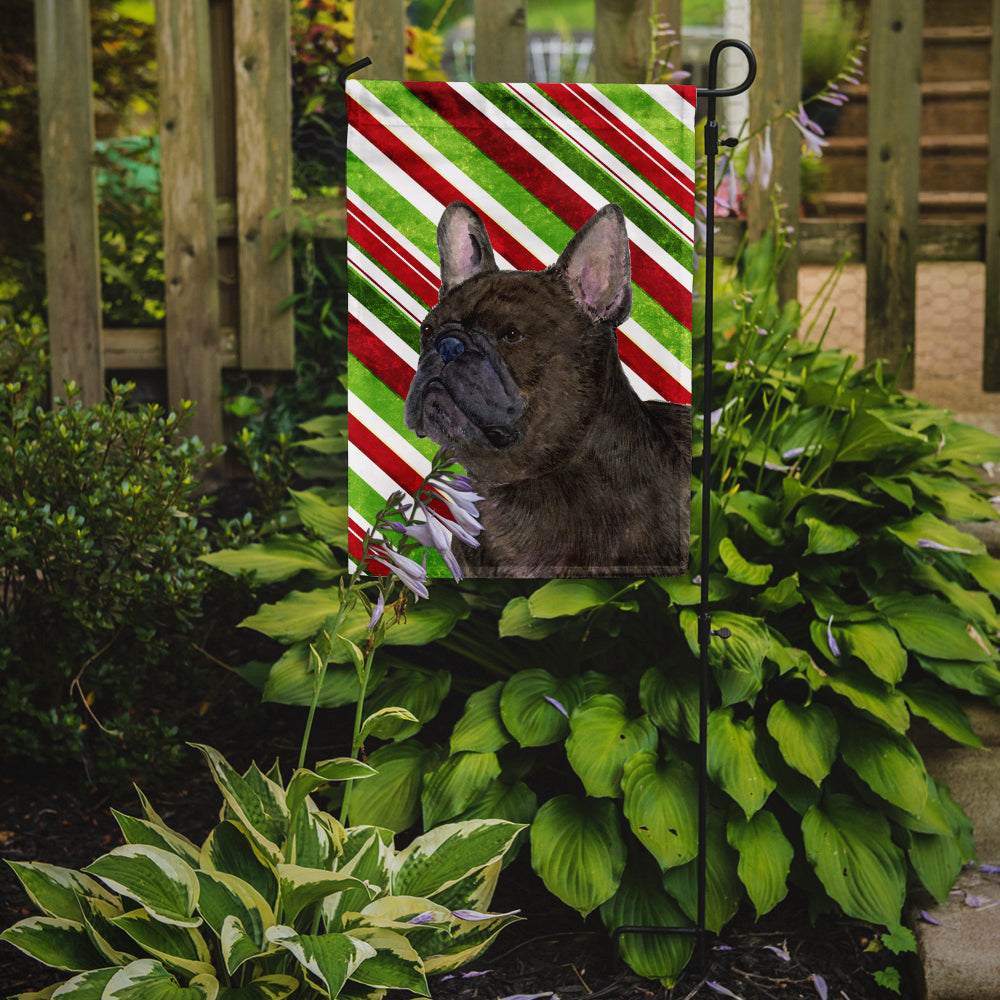 French Bulldog Candy Cane Holiday Christmas Garden Flag Mailbox Decorative Yard Banner Outside Patio Artwork for Flower Beds, Garden Size, Multicolor