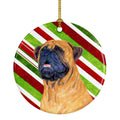 Mastiff Candy Cane Holiday Christmas Ceramic Ornament Christmas Tree Hanging Decorations for Home Christmas Holiday, Party, Gift, 3 in, Multicolor