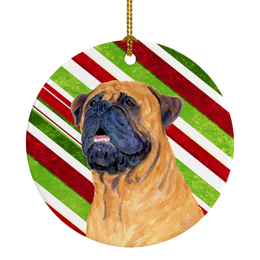 Mastiff Candy Cane Holiday Christmas Ceramic Ornament Christmas Tree Hanging Decorations for Home Christmas Holiday, Party, Gift, 3 in, Multicolor