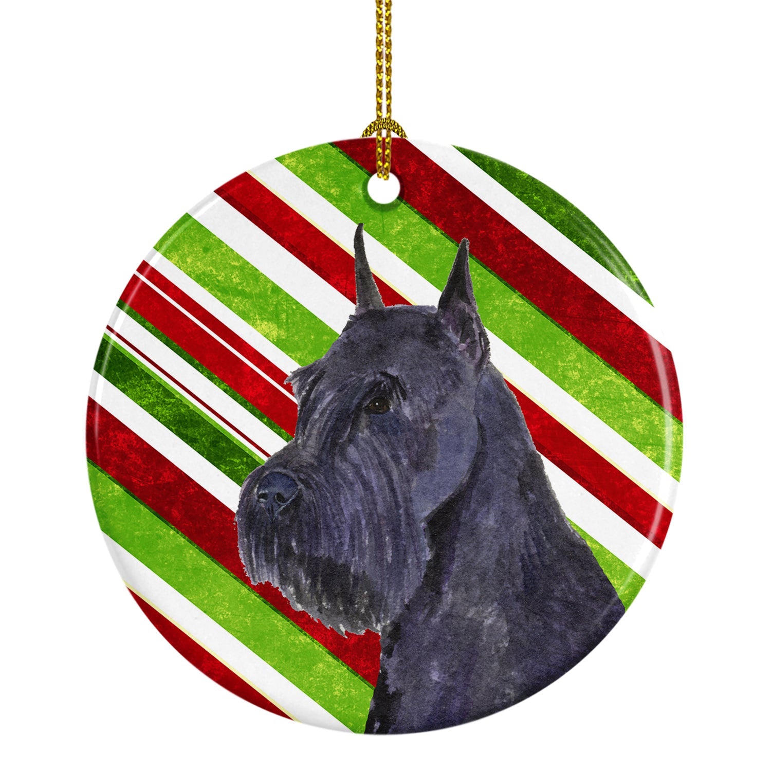 Schnauzer Candy Cane Holiday Christmas Ceramic Ornament Christmas Tree Hanging Decorations for Home Christmas Holiday, Party, Gift, 3 in, Multicolor