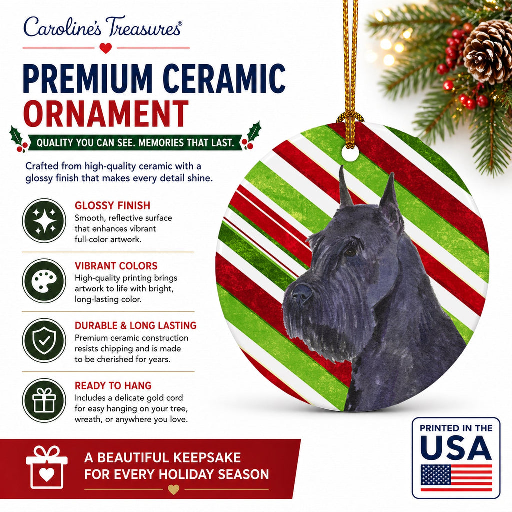 Schnauzer Candy Cane Holiday Christmas Ceramic Ornament Christmas Tree Hanging Decorations for Home Christmas Holiday, Party, Gift, 3 in, Multicolor