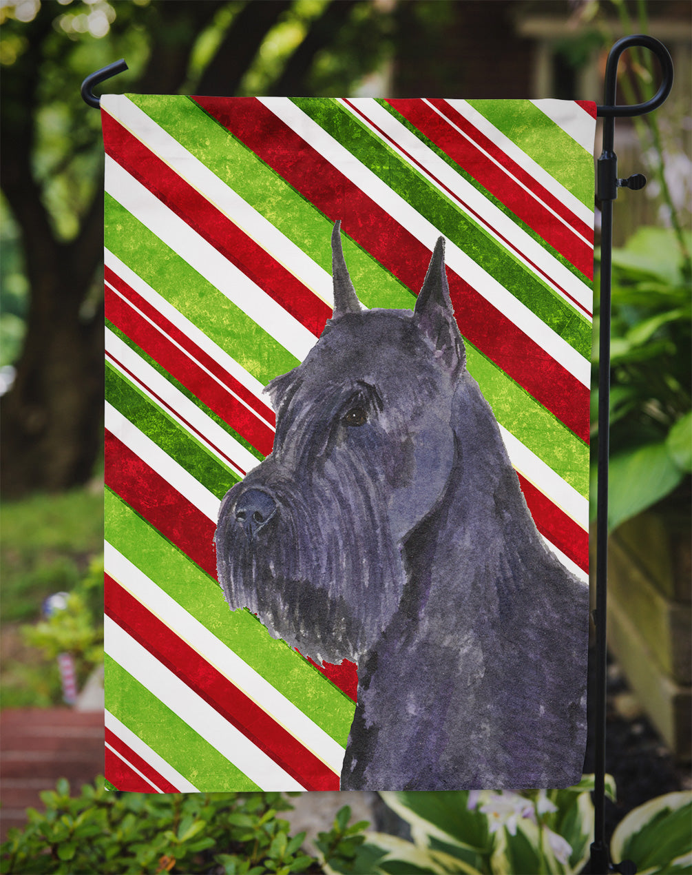 Schnauzer Candy Cane Holiday Christmas Garden Flag Mailbox Decorative Yard Banner Outside Patio Artwork for Flower Beds, Garden Size, Multicolor