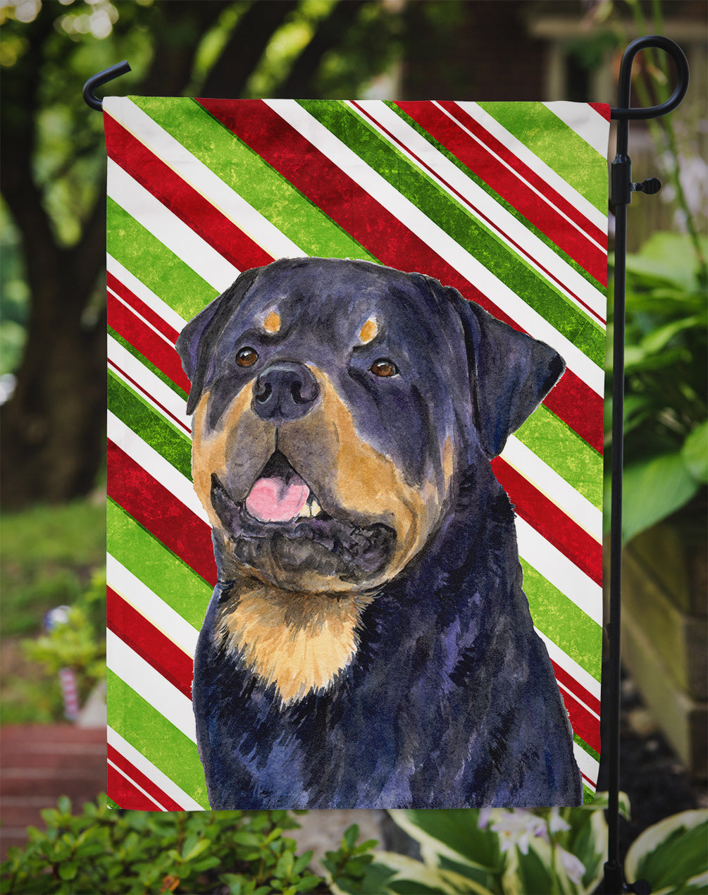 Rottweiler Candy Cane Holiday Christmas Garden Flag Mailbox Decorative Yard Banner Outside Patio Artwork for Flower Beds, Garden Size, Multicolor