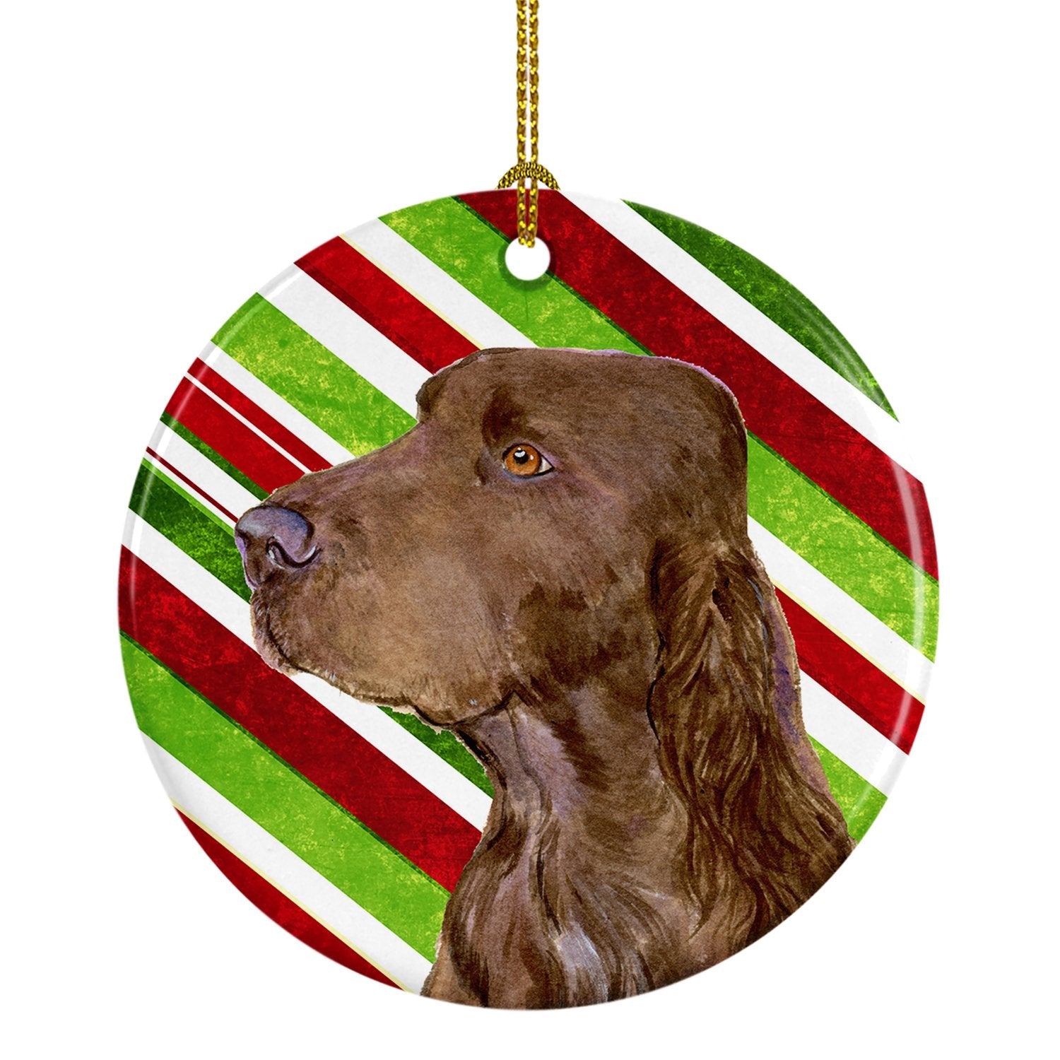 Field Spaniel Candy Cane Holiday Christmas Ceramic Ornament Christmas Tree Hanging Decorations for Home Christmas Holiday, Party, Gift, 3 in, Multicolor