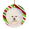 Bichon Frise Candy Cane Holiday Christmas Ceramic Ornament Christmas Tree Hanging Decorations for Home Christmas Holiday, Party, Gift, 3 in, Multicolor