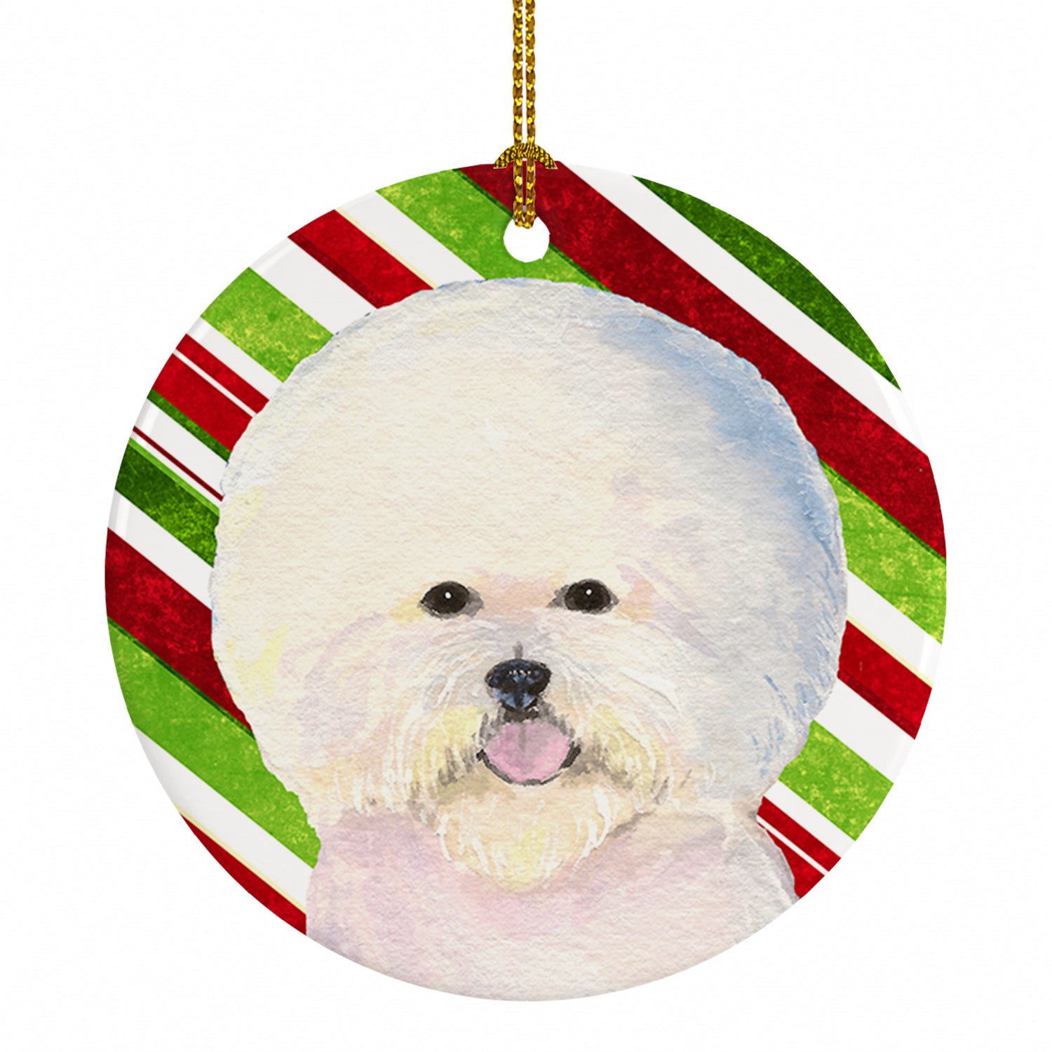 Bichon Frise Candy Cane Holiday Christmas Ceramic Ornament Christmas Tree Hanging Decorations for Home Christmas Holiday, Party, Gift, 3 in, Multicolor