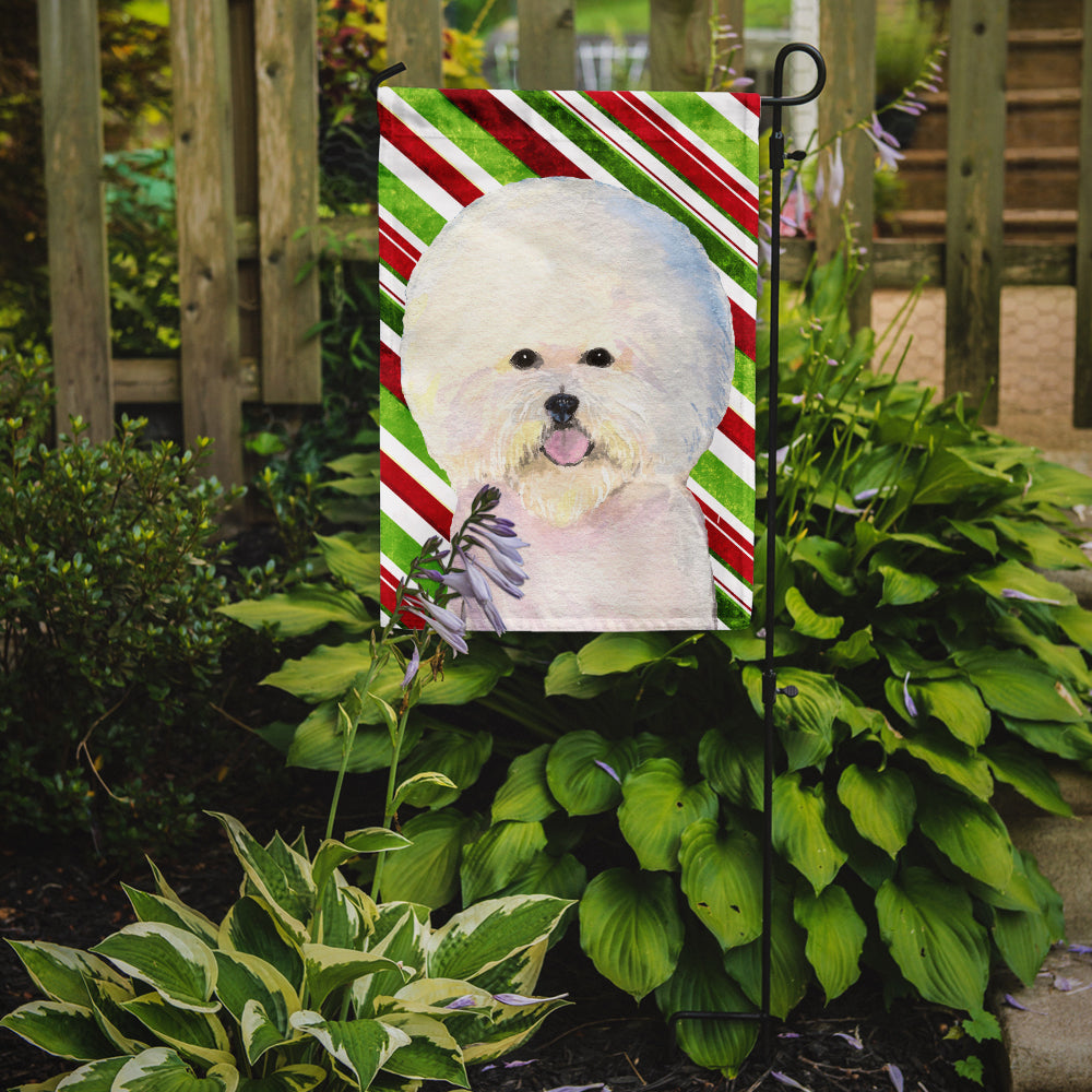 Bichon Frise Candy Cane Holiday Christmas Garden Flag Mailbox Decorative Yard Banner Outside Patio Artwork for Flower Beds, Garden Size, Multicolor