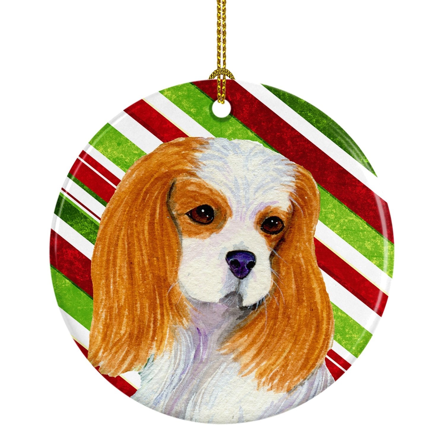 Cavalier Spaniel Candy Cane Holiday Christmas Ceramic Ornament Christmas Tree Hanging Decorations for Home Christmas Holiday, Party, Gift, 3 in, Multicolor