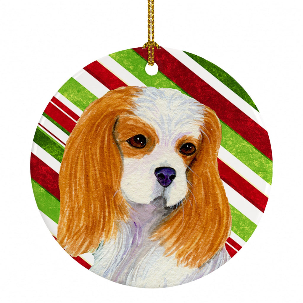 Cavalier Spaniel Candy Cane Holiday Christmas Ceramic Ornament Christmas Tree Hanging Decorations for Home Christmas Holiday, Party, Gift, 3 in, Multicolor