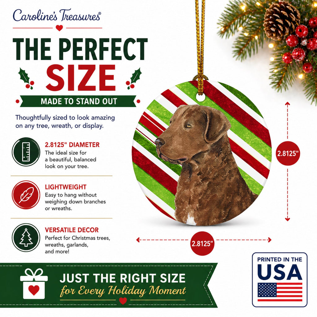 Chesapeake Bay Retriever Candy Cane Holiday Christmas Ceramic Ornament Christmas Tree Hanging Decorations for Home Christmas Holiday, Party, Gift, 3 in, Multicolor
