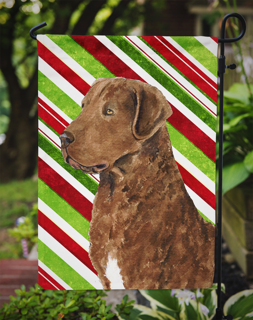 Chesapeake Bay Retriever Candy Cane Holiday Christmas Garden Flag Mailbox Decorative Yard Banner Outside Patio Artwork for Flower Beds, Garden Size, Multicolor