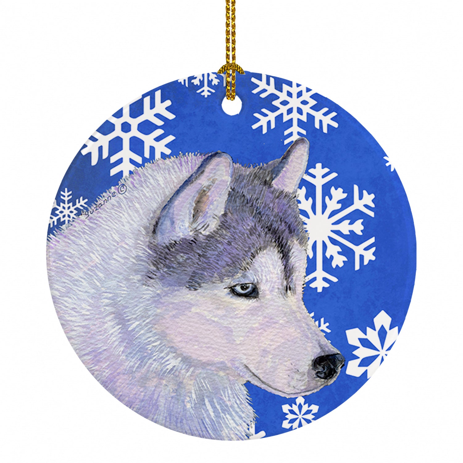 Siberian Husky Winter Snowflakes Holiday Ceramic Ornament Christmas Tree Hanging Decorations for Home Christmas Holiday, Party, Gift, 3 in, Multicolor