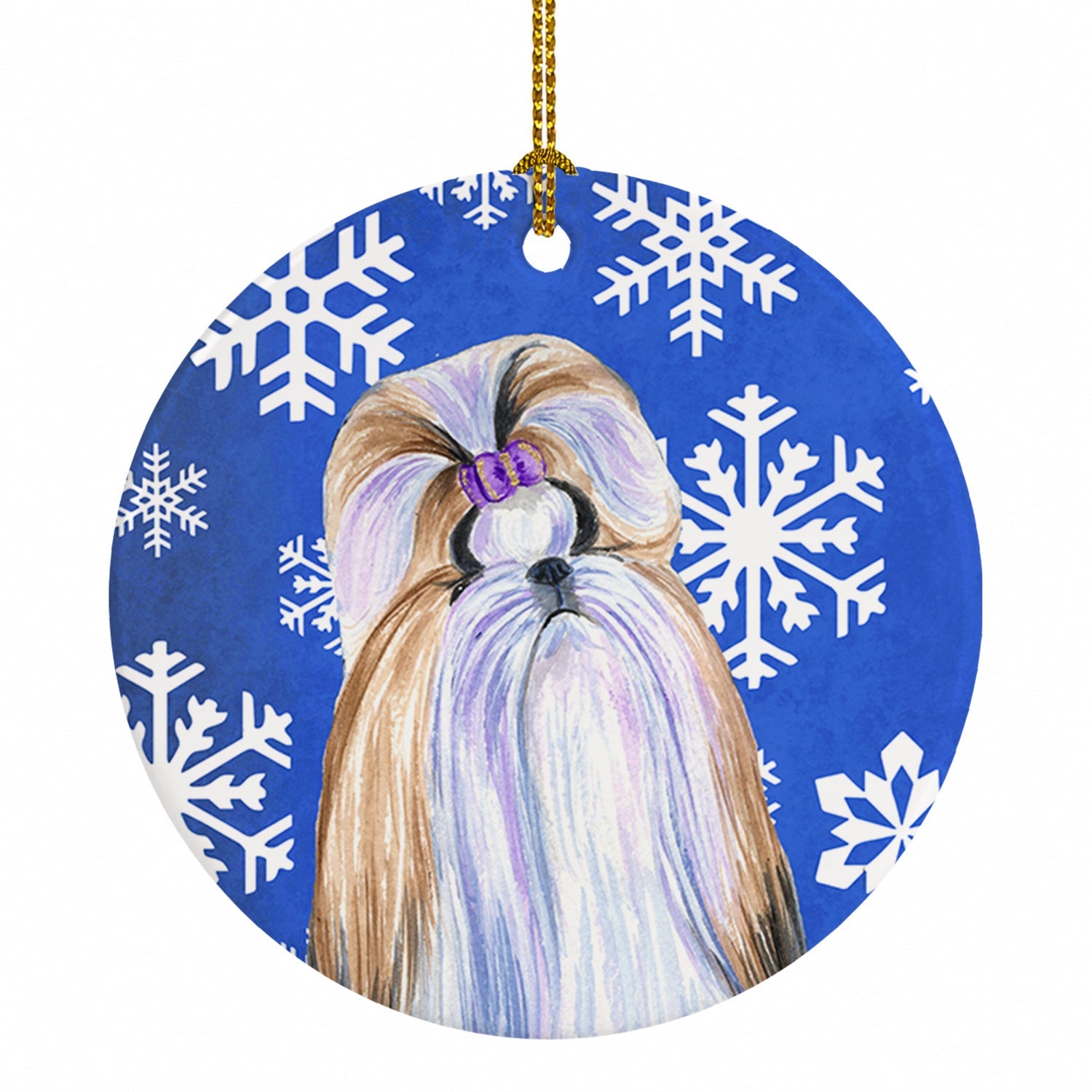 Shih Tzu Winter Snowflakes Holiday Ceramic Ornament Christmas Tree Hanging Decorations for Home Christmas Holiday, Party, Gift, 3 in, Multicolor