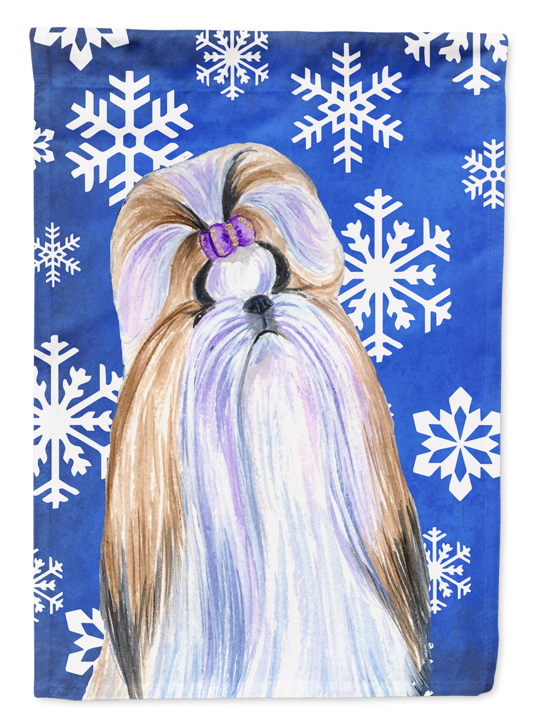 Shih Tzu Winter Snowflakes Holiday Garden Flag Mailbox Decorative Yard Banner Outside Patio Artwork for Flower Beds, Garden Size, Multicolor