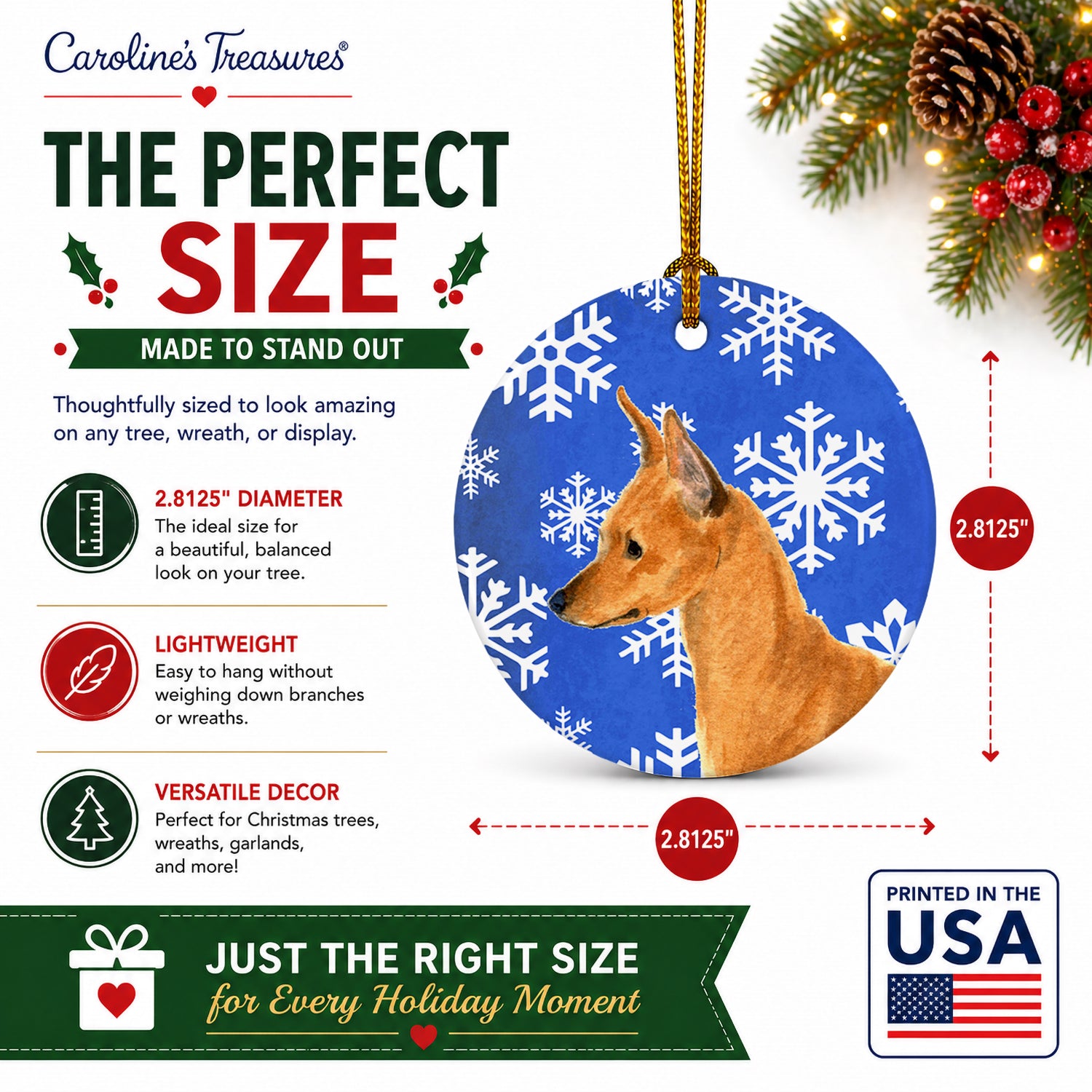 Min Pin Winter Snowflakes Holiday Ceramic Ornament Christmas Tree Hanging Decorations for Home Christmas Holiday, Party, Gift, 3 in, Multicolor