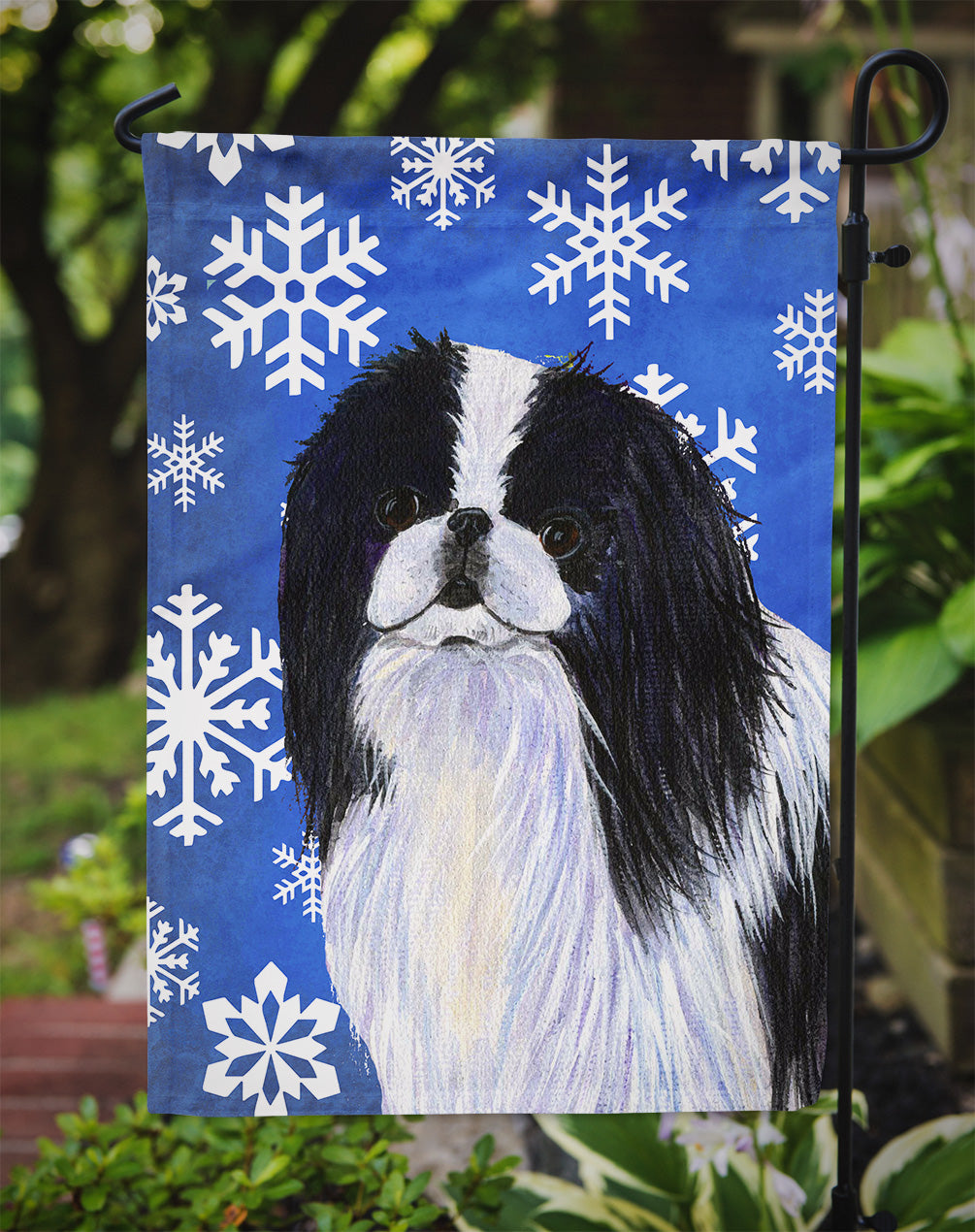 Japanese Chin Winter Snowflakes Holiday Garden Flag Mailbox Decorative Yard Banner Outside Patio Artwork for Flower Beds, Garden Size, Multicolor