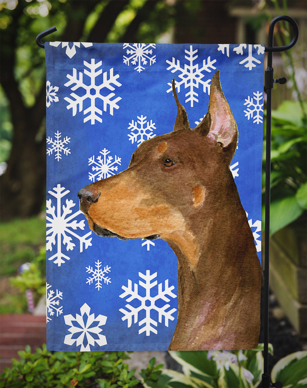 Doberman Winter Snowflakes Holiday Garden Flag Mailbox Decorative Yard Banner Outside Patio Artwork for Flower Beds, Garden Size, Multicolor
