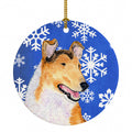 Collie Smooth Winter Snowflakes Holiday Ceramic Ornament Christmas Tree Hanging Decorations for Home Christmas Holiday, Party, Gift, 3 in, Multicolor