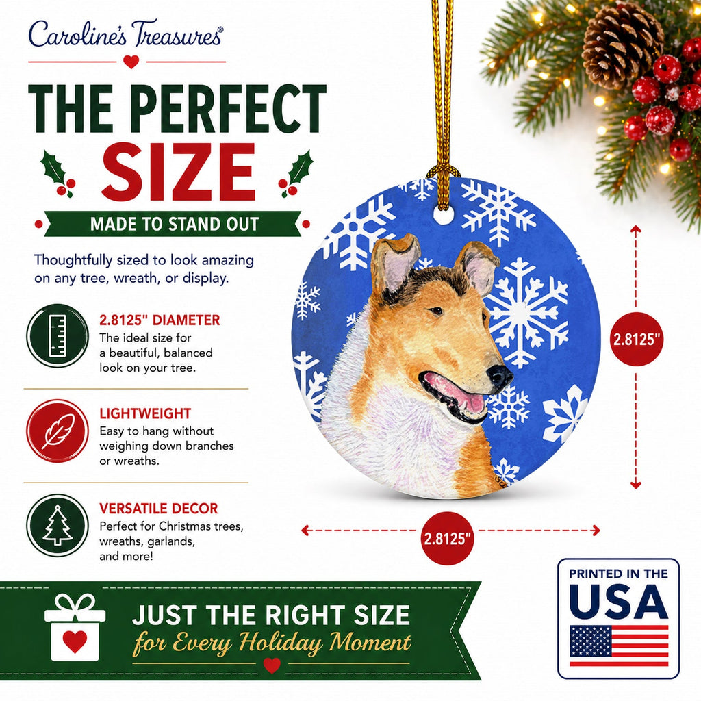 Collie Smooth Winter Snowflakes Holiday Ceramic Ornament Christmas Tree Hanging Decorations for Home Christmas Holiday, Party, Gift, 3 in, Multicolor
