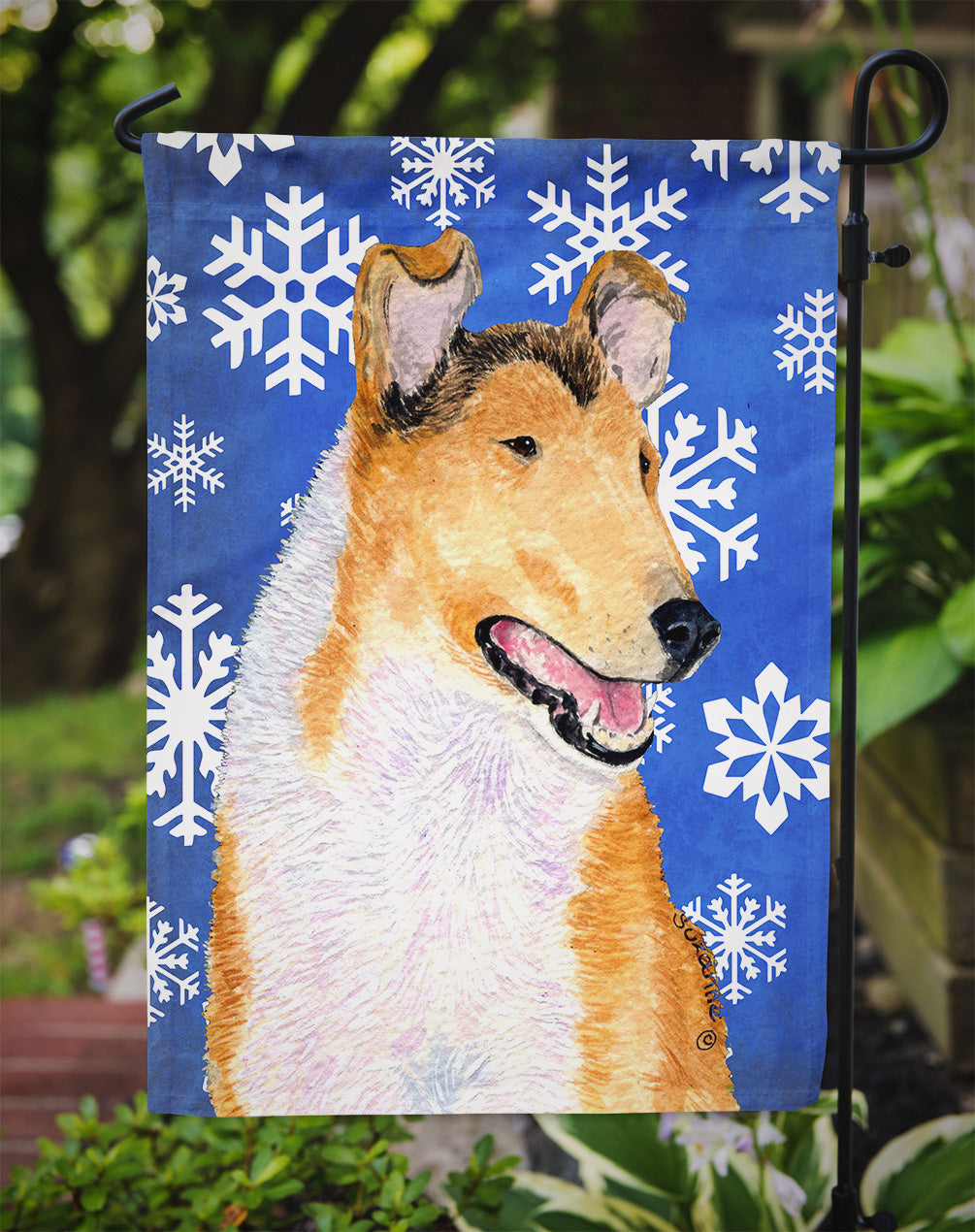 Collie Smooth Winter Snowflakes Holiday Garden Flag Mailbox Decorative Yard Banner Outside Patio Artwork for Flower Beds, Garden Size, Multicolor