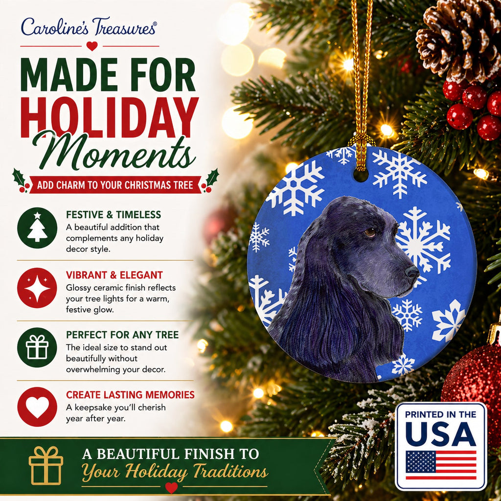 Cocker Spaniel Winter Snowflakes Holiday Ceramic Ornament Christmas Tree Hanging Decorations for Home Christmas Holiday, Party, Gift, 3 in, Multicolor