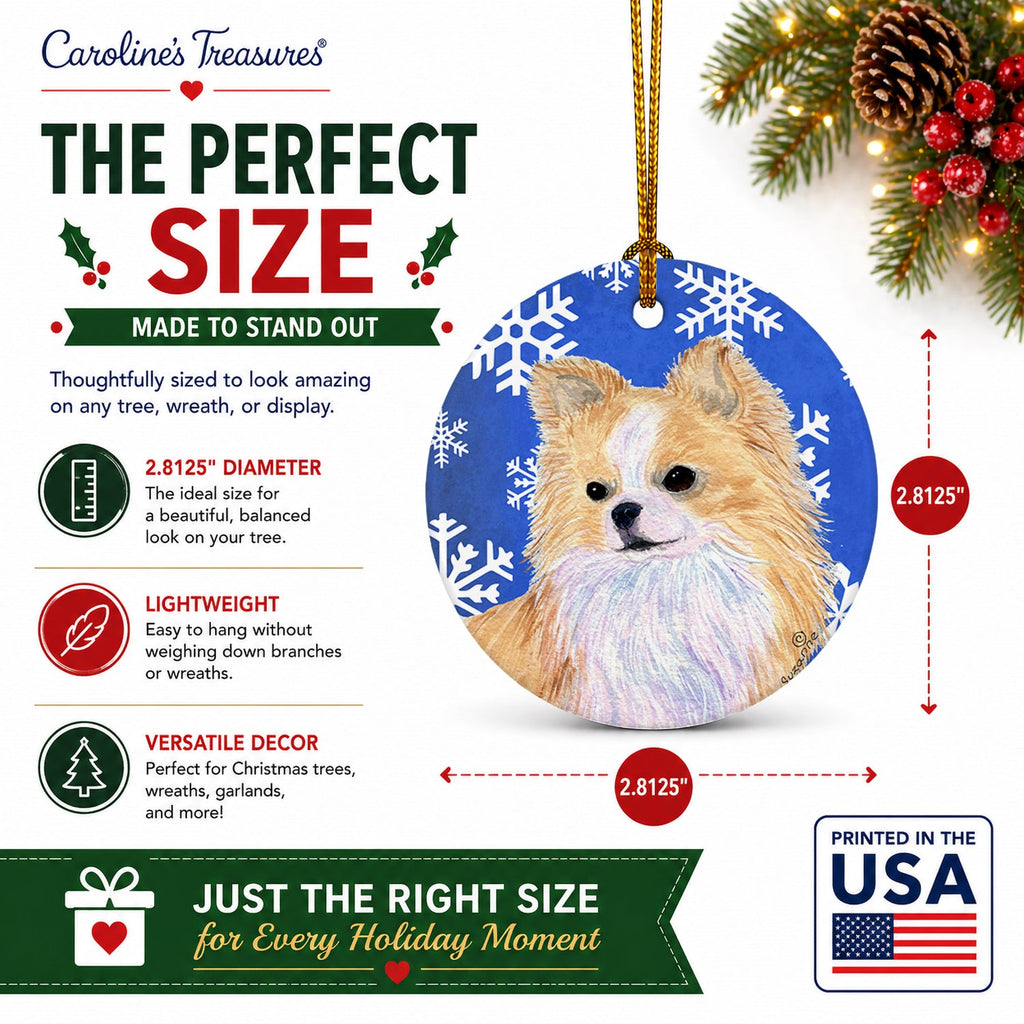 Chihuahua Winter Snowflakes Holiday Ceramic Ornament Christmas Tree Hanging Decorations for Home Christmas Holiday, Party, Gift, 3 in, Multicolor